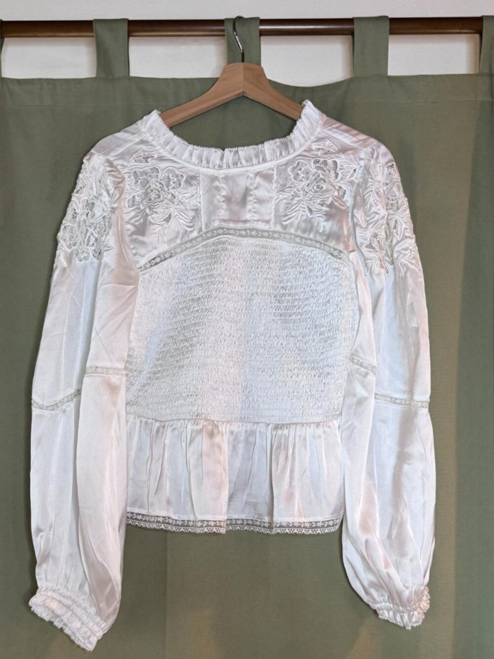 Anthropologie Smocked Blouse White NWT Large